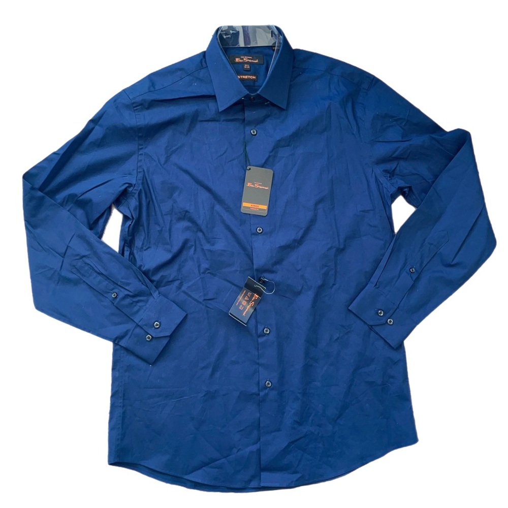 Ben Sherman M NAVY orange label kings stretch tailored fit oxford shirt NWT